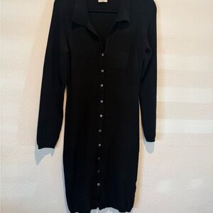 Wilfred Black Long-Sleeve Button-Front Knit Dress